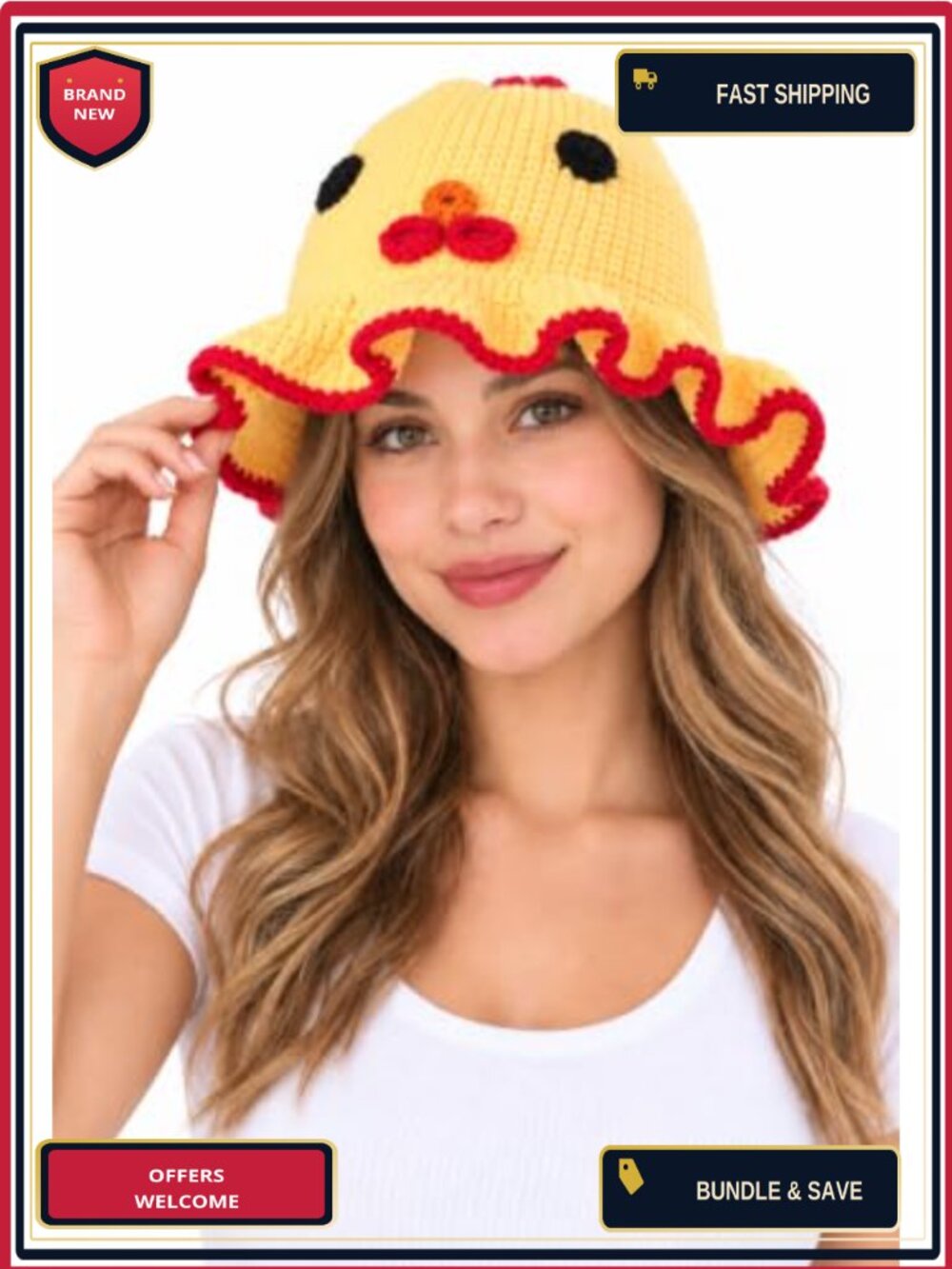 Crochet Chick Bucket Hat 100% Cotton Handmade Novelty
